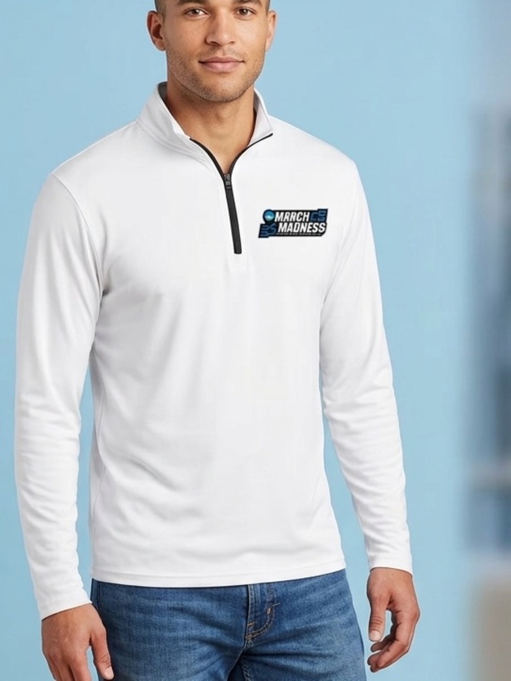 BDA Sports NCAA March Madness Quarter Zip Pullover White Mens 2XL Long Sleeve